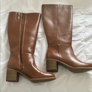 Brown Faux Leather Knee-High Boots